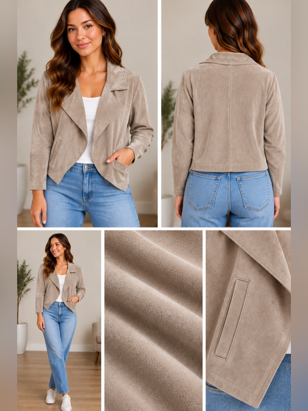 BB Dakota Taupe Suede-Like Cardigan | Size L | Pockets